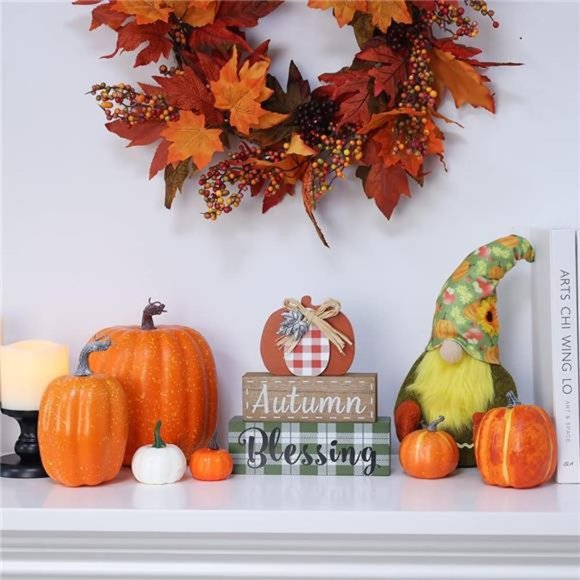 Thanksgiving Decorations for Home, Large Size 3-Layered Wood Block with Pumpkin - Picture 7 of 7